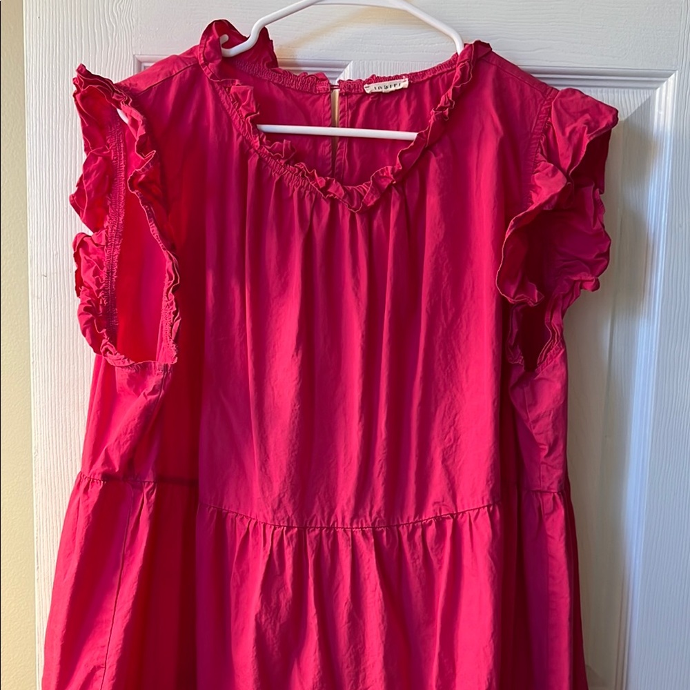 Chic Soul Hot Pink Ruffle Sleeve Dress